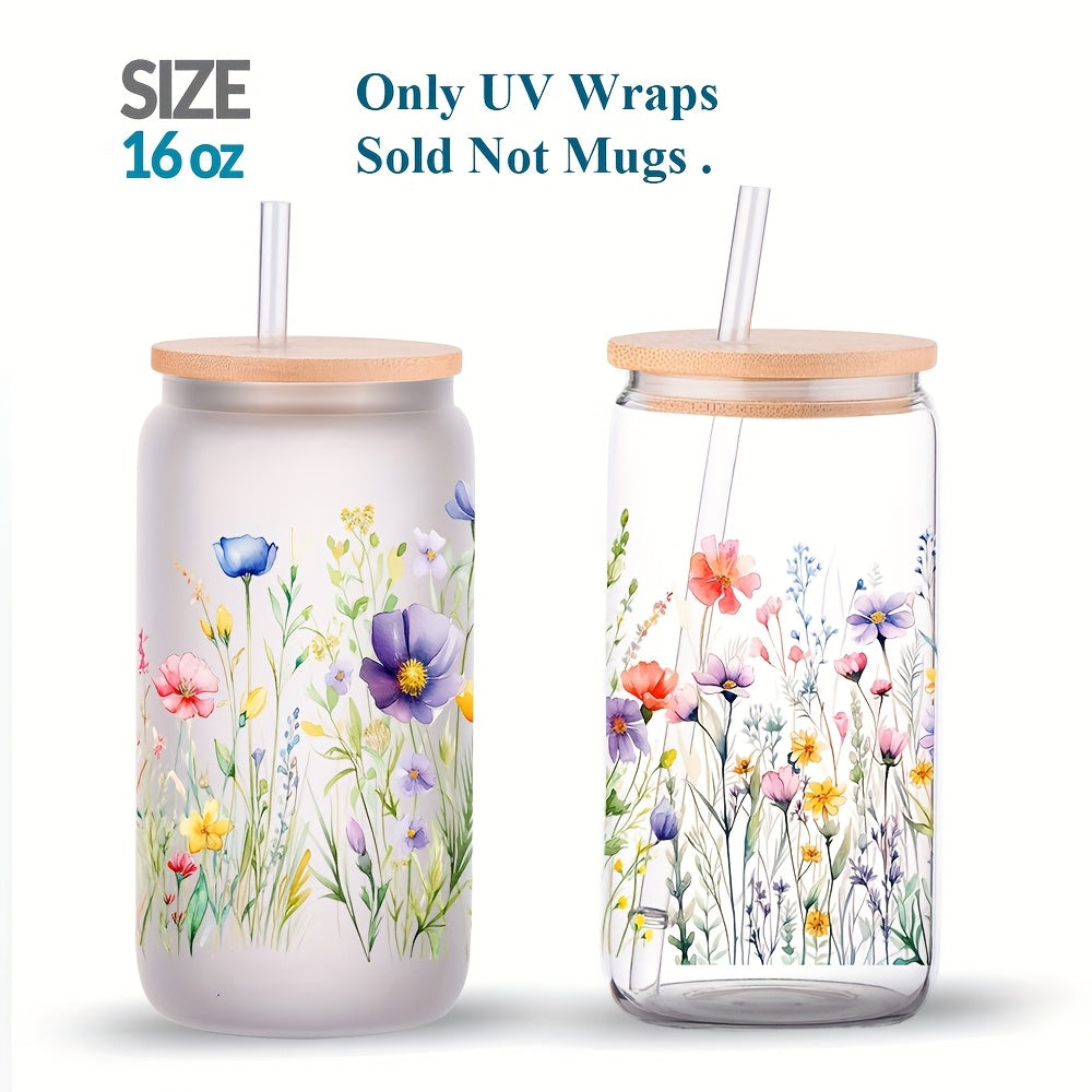 4pcs Wildflower 3D Erasable Transfer Stickers UV Waterproof Self Adhesive