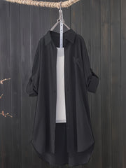Plus Size Solid Button Up Roll Up Sleeve Blouse