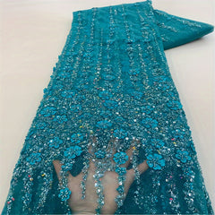 Golden African Organza Lace Fabric High French Beads Lace Sequins Tulle Lace Fab