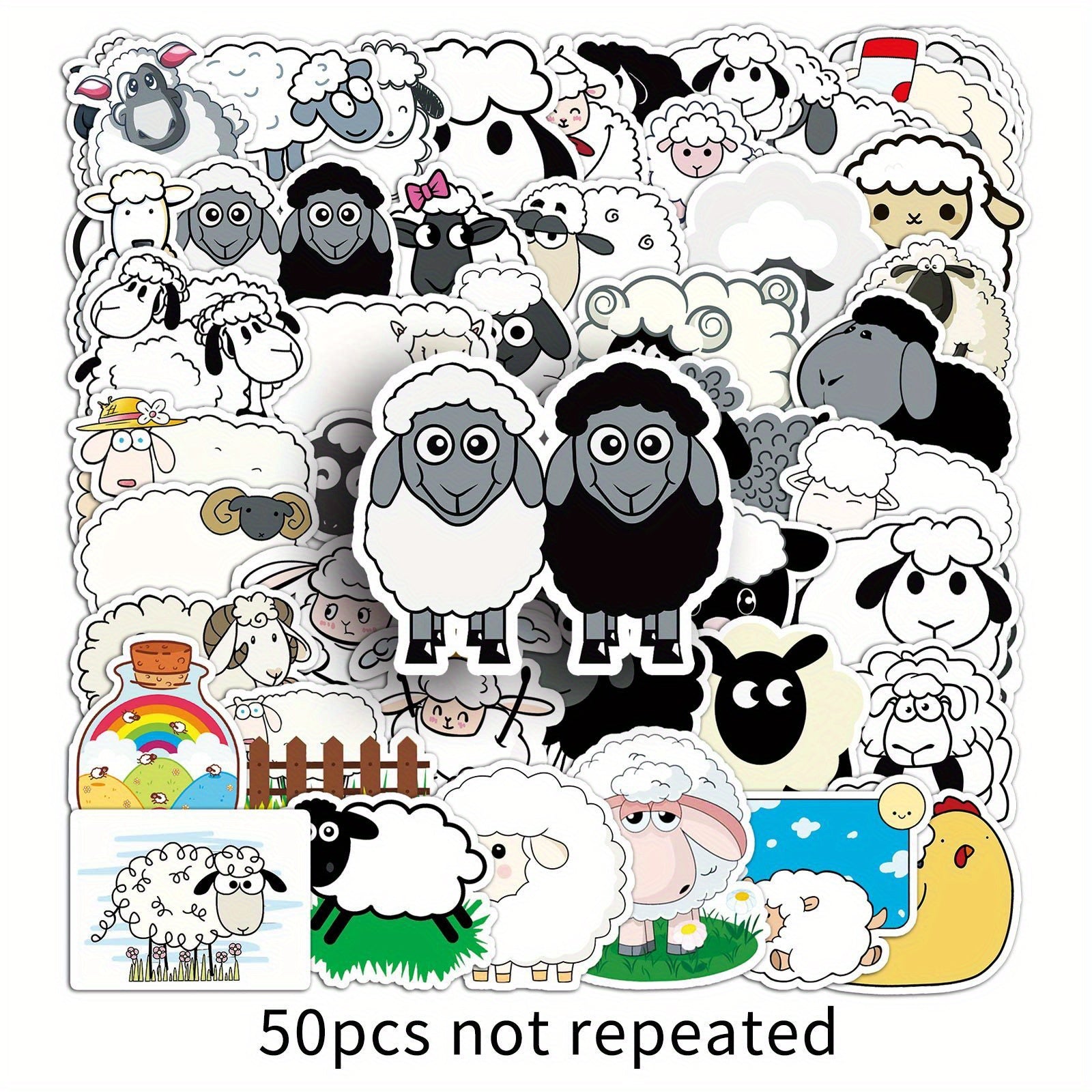 50pcs Cartoon Sheep Stickers PVC Decals for Laptops Skateboards