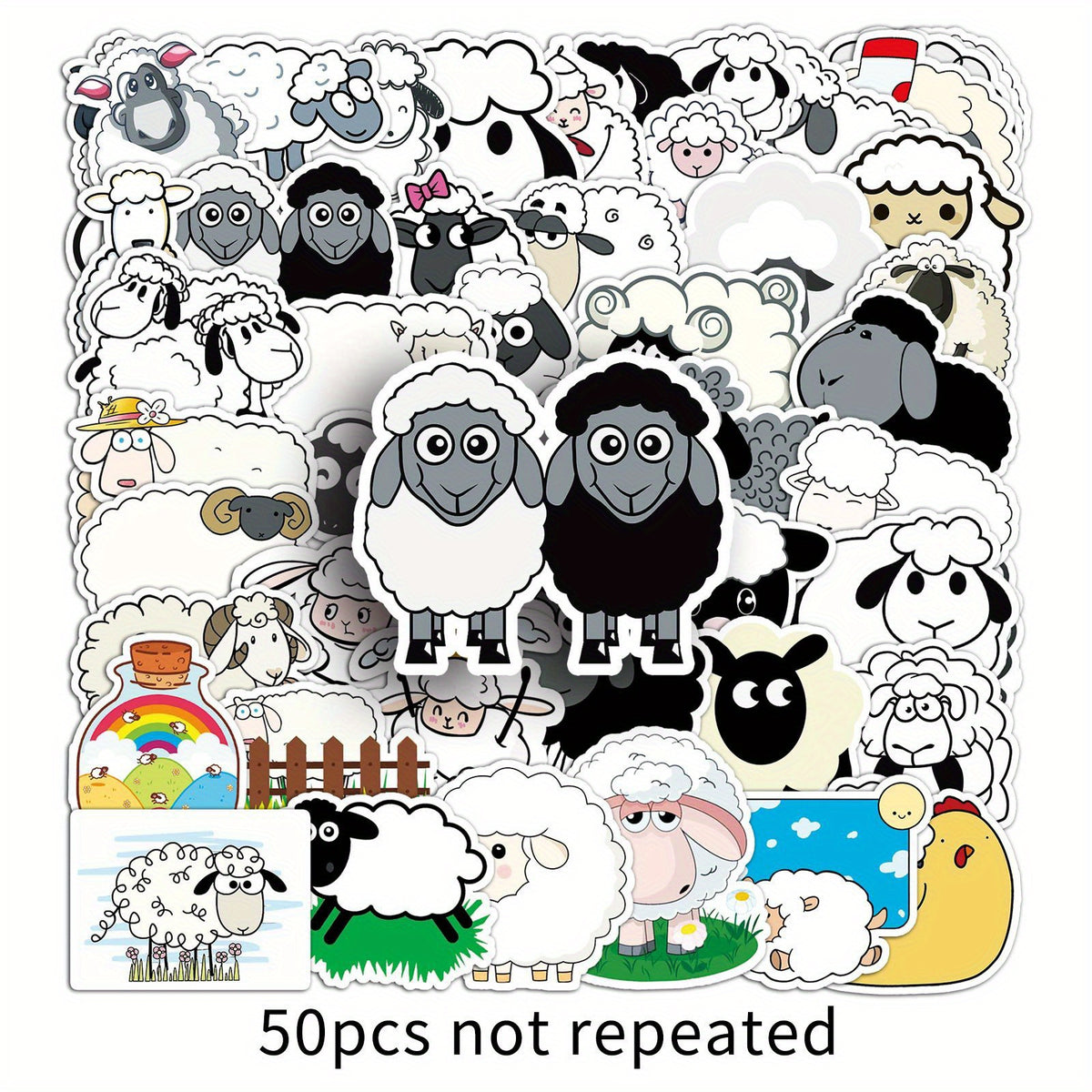 50pcs Cartoon Sheep Stickers PVC Decals for Laptops Skateboards