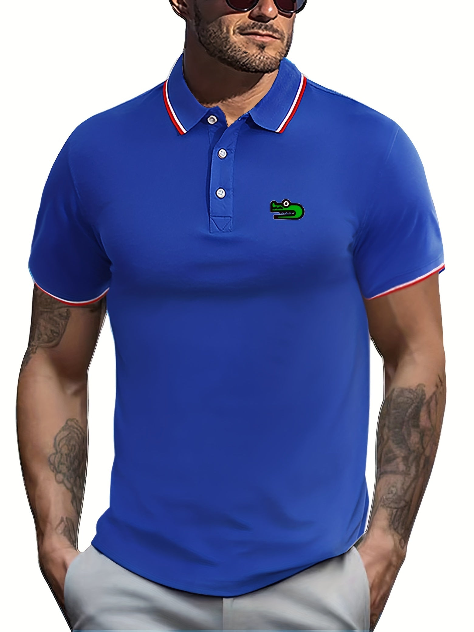 Cartoon Crocodile Print Men's Casual Polo Shirt