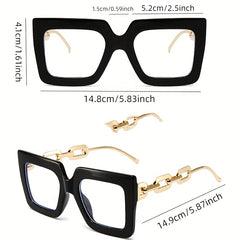 Square Clear Lens Glasses Y2K Chain Temple Anti Light Eyewear