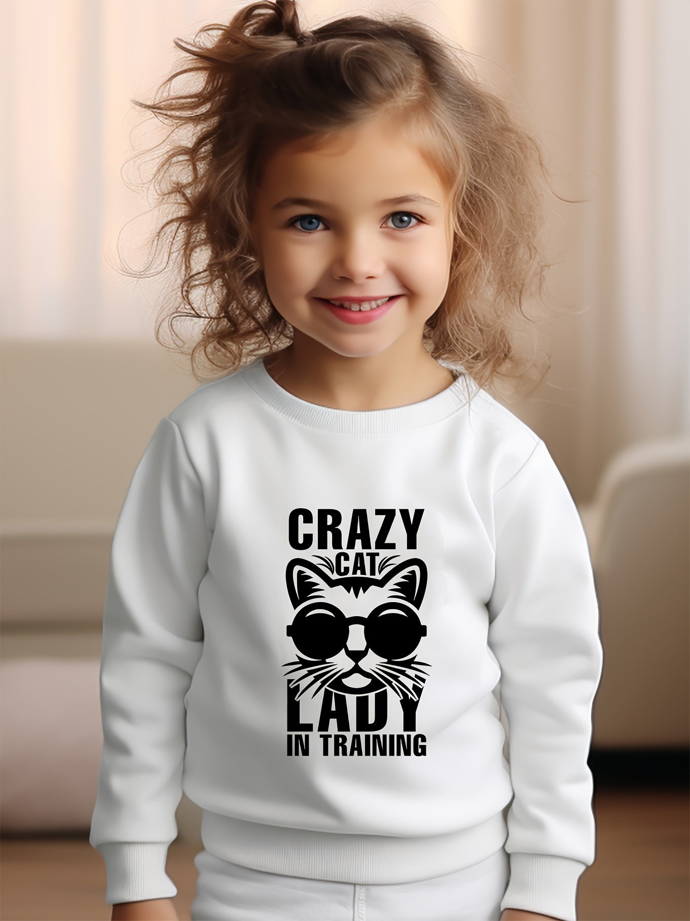 Girls Cat Pattern Crew Neck Sweatshirt Spring Fall Christmas Gift