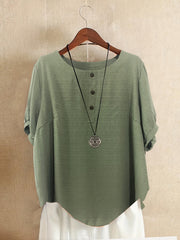  Solid Puff Sleeve Button Blouse