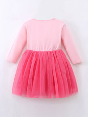 Girls Unicorn Cartoon Print Long Sleeve Tutu Dress