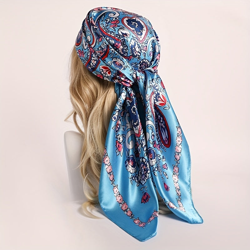 Paisley Print Pattern Silk Feeling Headscarf 89 92cm
