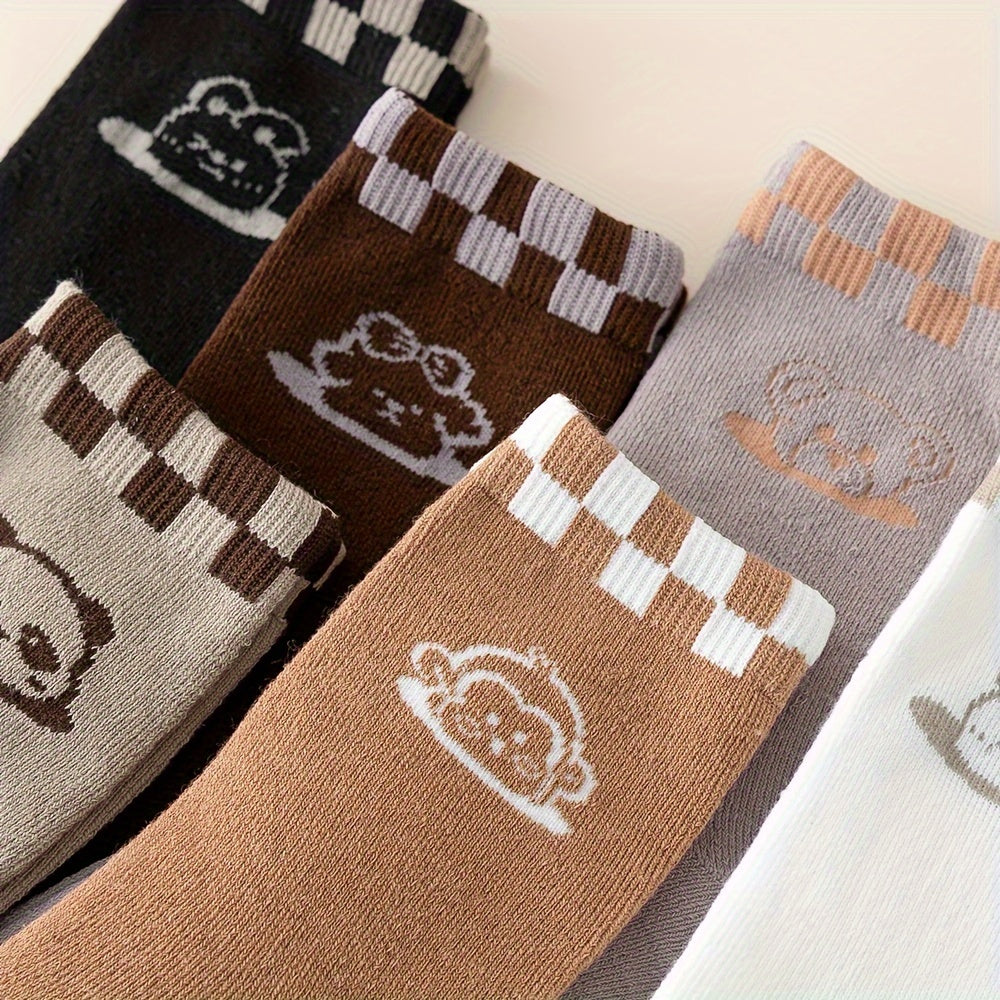 6 Pairs Cartoon Animal Print Socks Women's Mid Tube Stockings