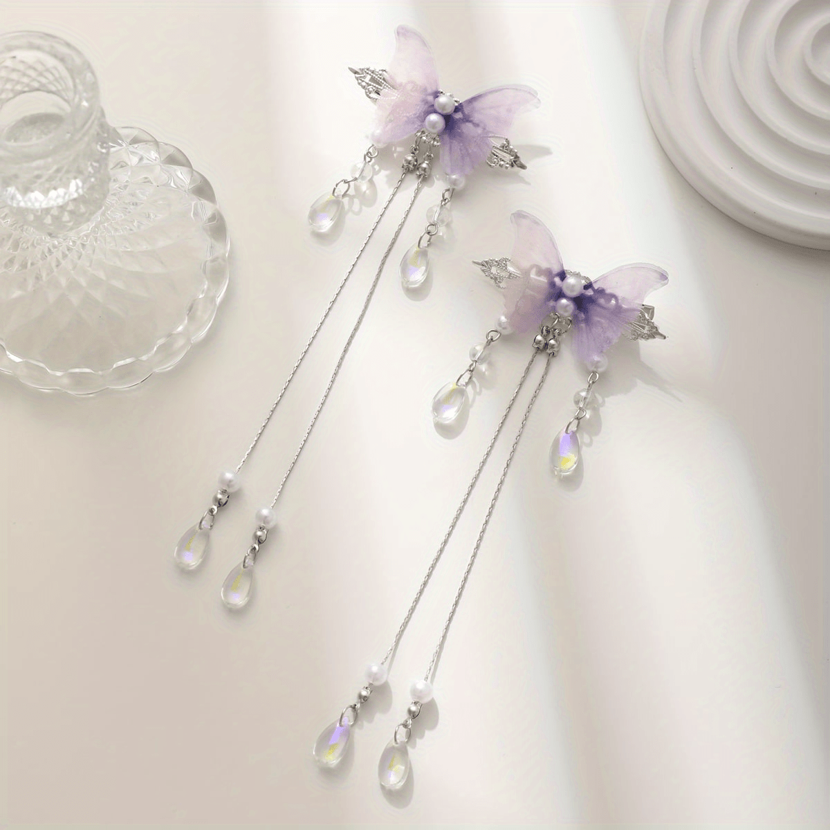 Gradient Butterfly Hair Clip Crystal Tassel Duck Billed Clip for Women Girls
