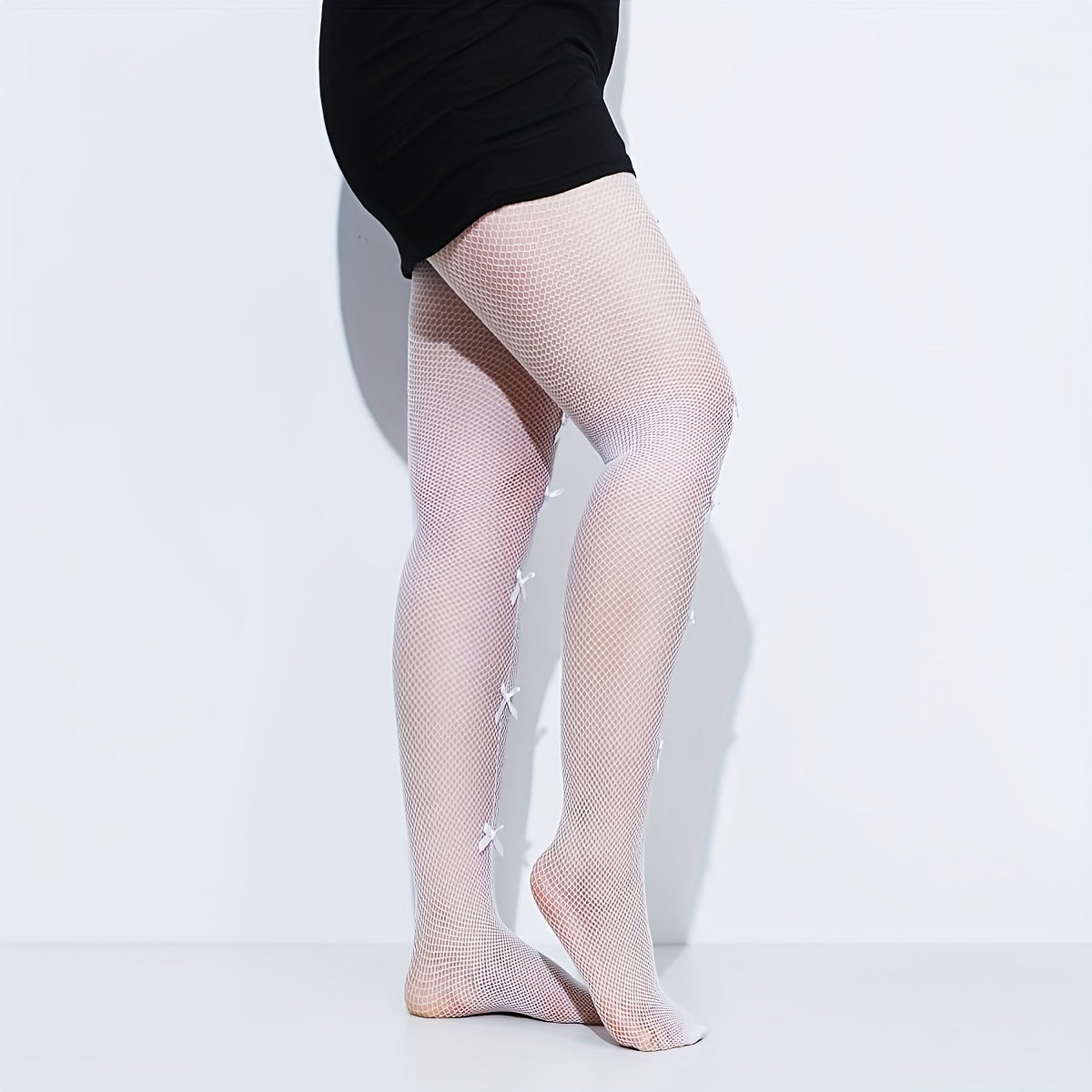  Women's Fishnet Footed Tights Bow Decor Ultra Elastic Pantyhose
