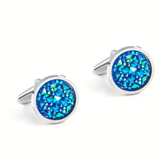 Men's French Shirt Suit Round Crystal Zircon Cufflinks