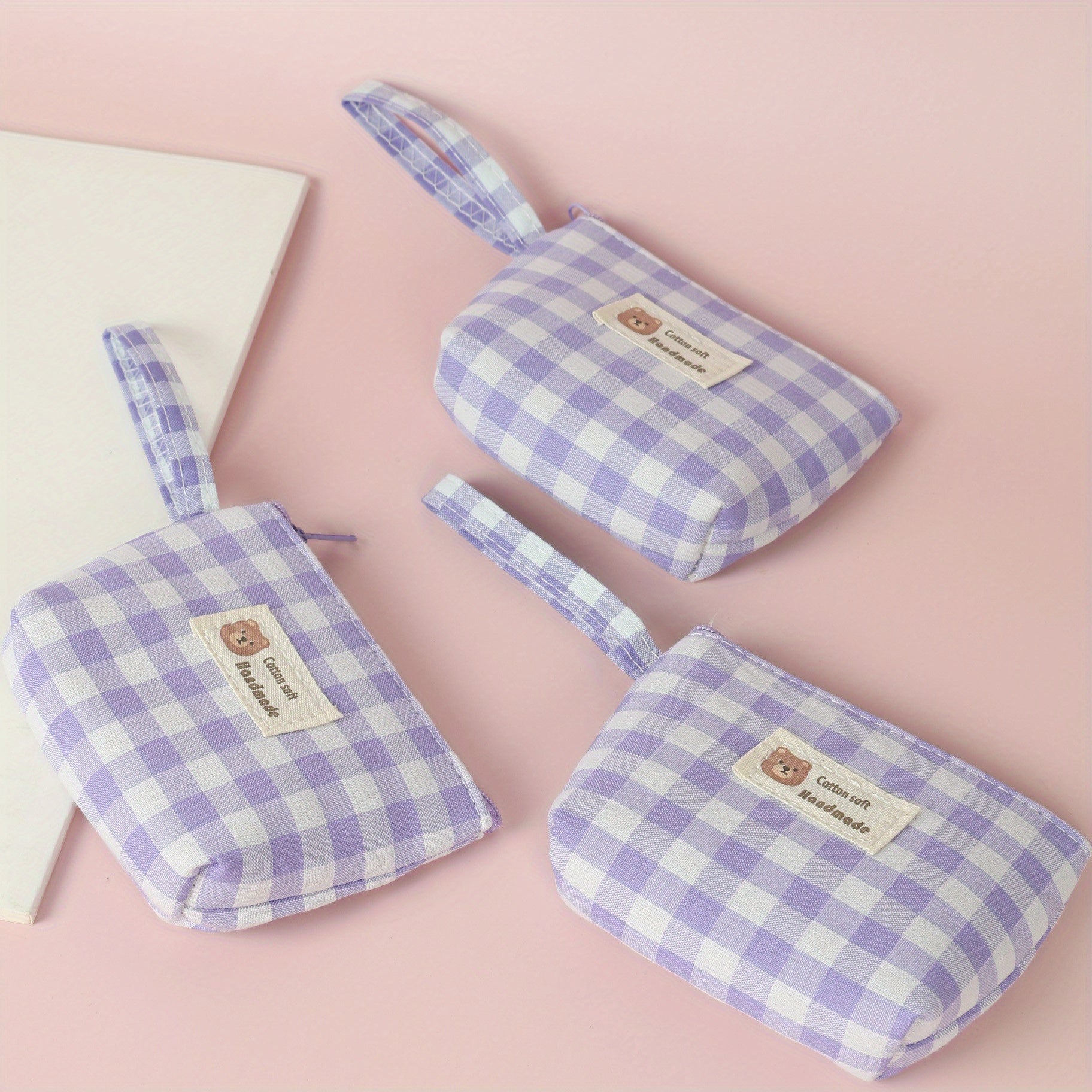 Portable Plaid Cartoon Storage Bag with Rope Handle