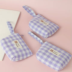 Portable Plaid Cartoon Storage Bag with Rope Handle