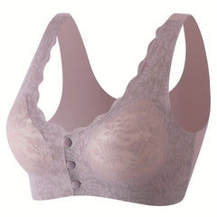 Lace Wireless Bra Scallop Trim Front Buckle Bra