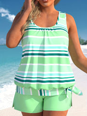 Striped Plus Size Tankini Set Knot Side Top & Short