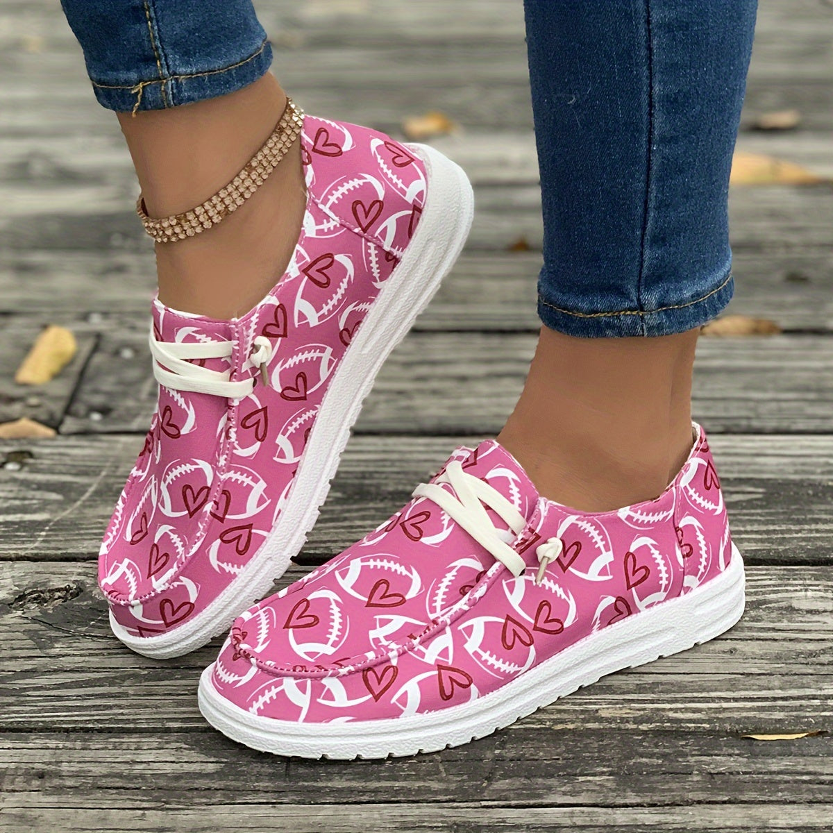 Women's Skateboard Shoes with Rugby Ball Heart Pattern