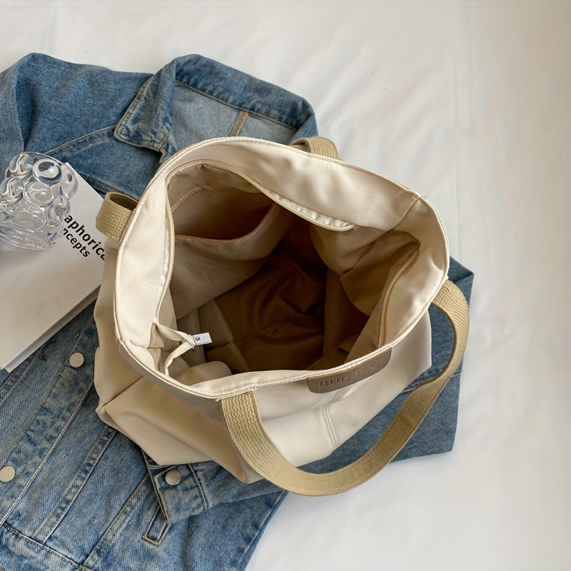 Large Canvas Tote Bag with Zipper, Versatile Shoulder Bag