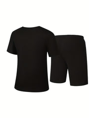 Men's Letter Print T shirt & Casual Stretch Shorts