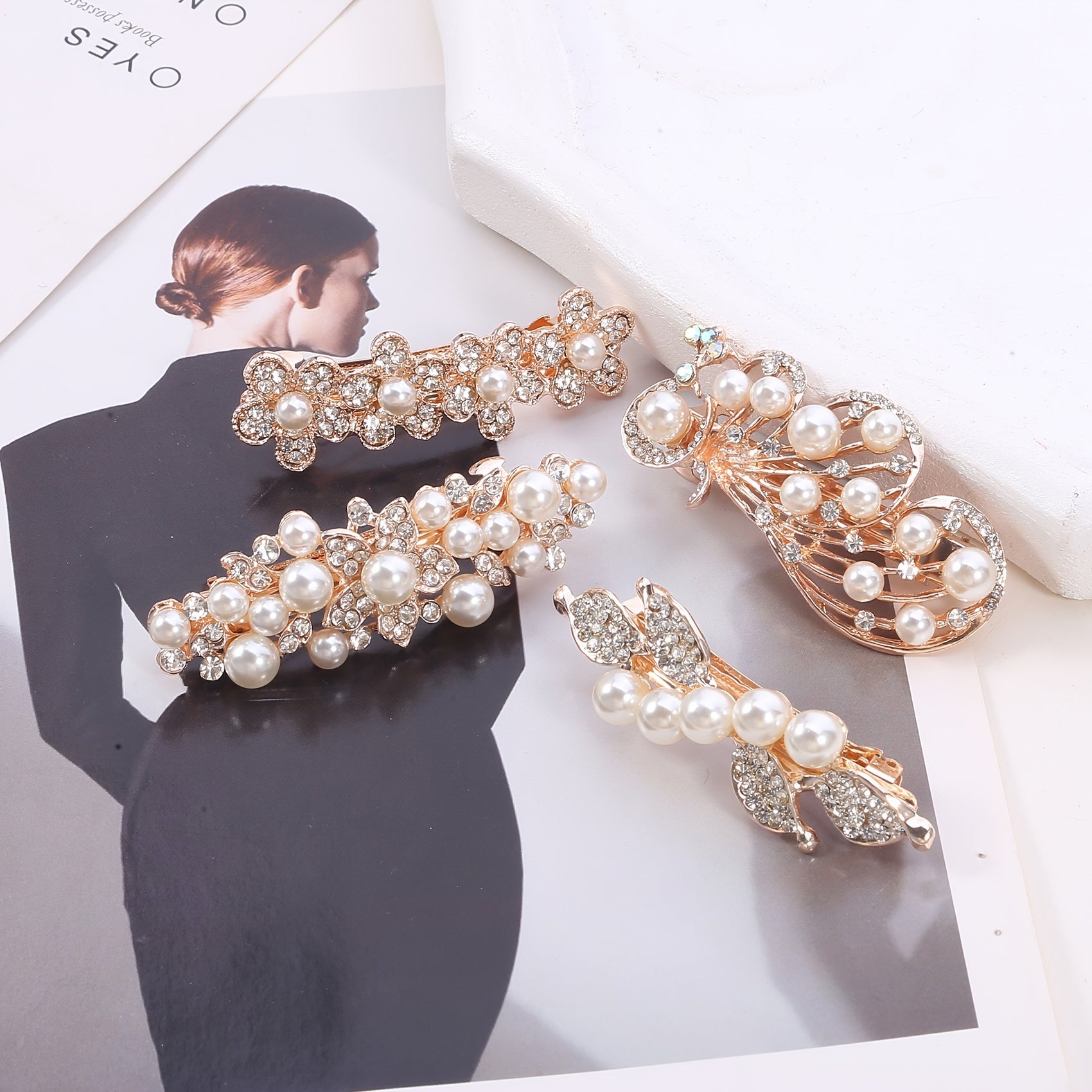 Rhinestone Hair Barrettes Pearl Hair Clips Styling Accessories for Women