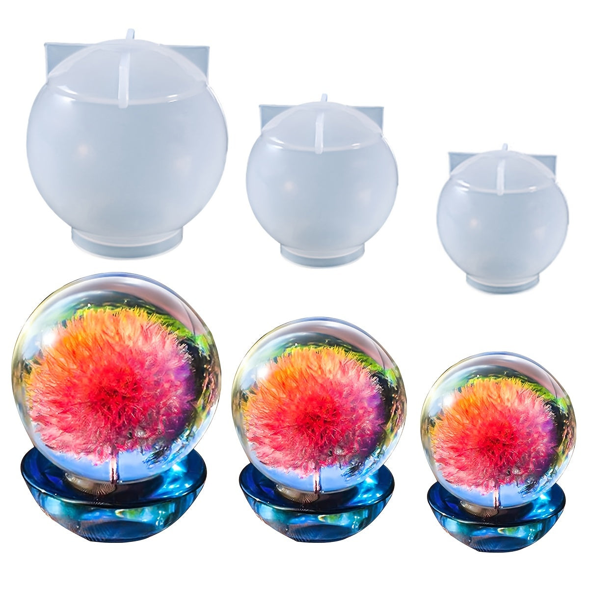 3Pcs 3D Sphere Resin Molds Seamless Ball Shapes Silicone Molds For Resin Casting