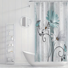 Floral Pattern Shower Curtain Waterproof Fabric Bathroom Decor
