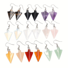 3 Pairs Arrow Head Natural Stone Drop Earrings
