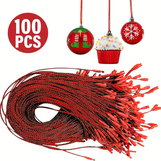 100pcs Christmas Ornament Hangers PreCut Ribbon Hooks with Snap Fastener