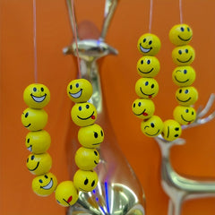 50pcs 1.0" Round Wooden Beads Smiling Face for DIY Crafts Holiday Jewelry