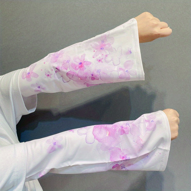 Cartoon Print Sunproof Ice Sleeves Fingerless Gloves Women