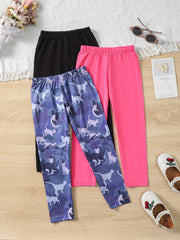 3pcs Girls Ankle Pants Stretchy Printed Legging Pants