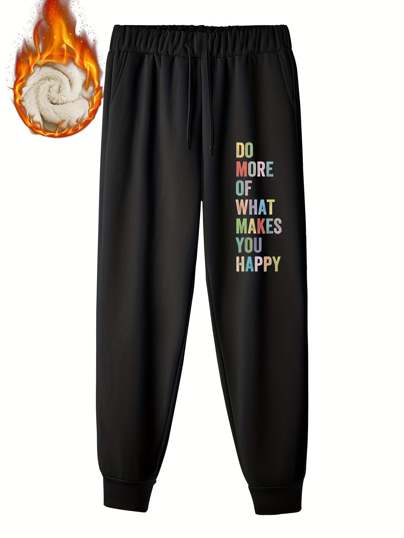  Slogan Print Fleece Liner Drawstring Joggers