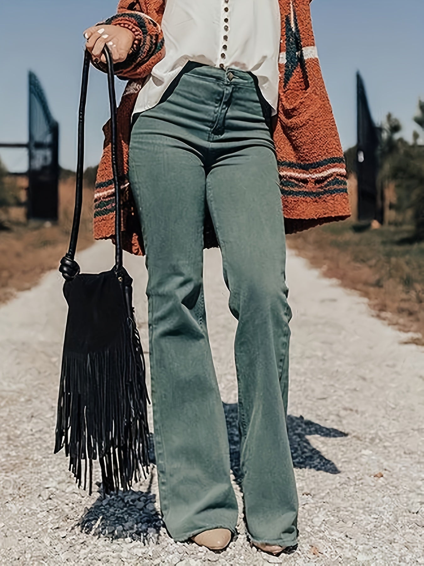  Retro Jeans Women's High Waisted Flare Leg Washed Jeans
