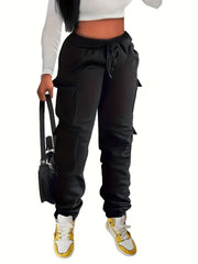 Women's Plus High Rise Cargo Pants Elastic Drawstring Pockets