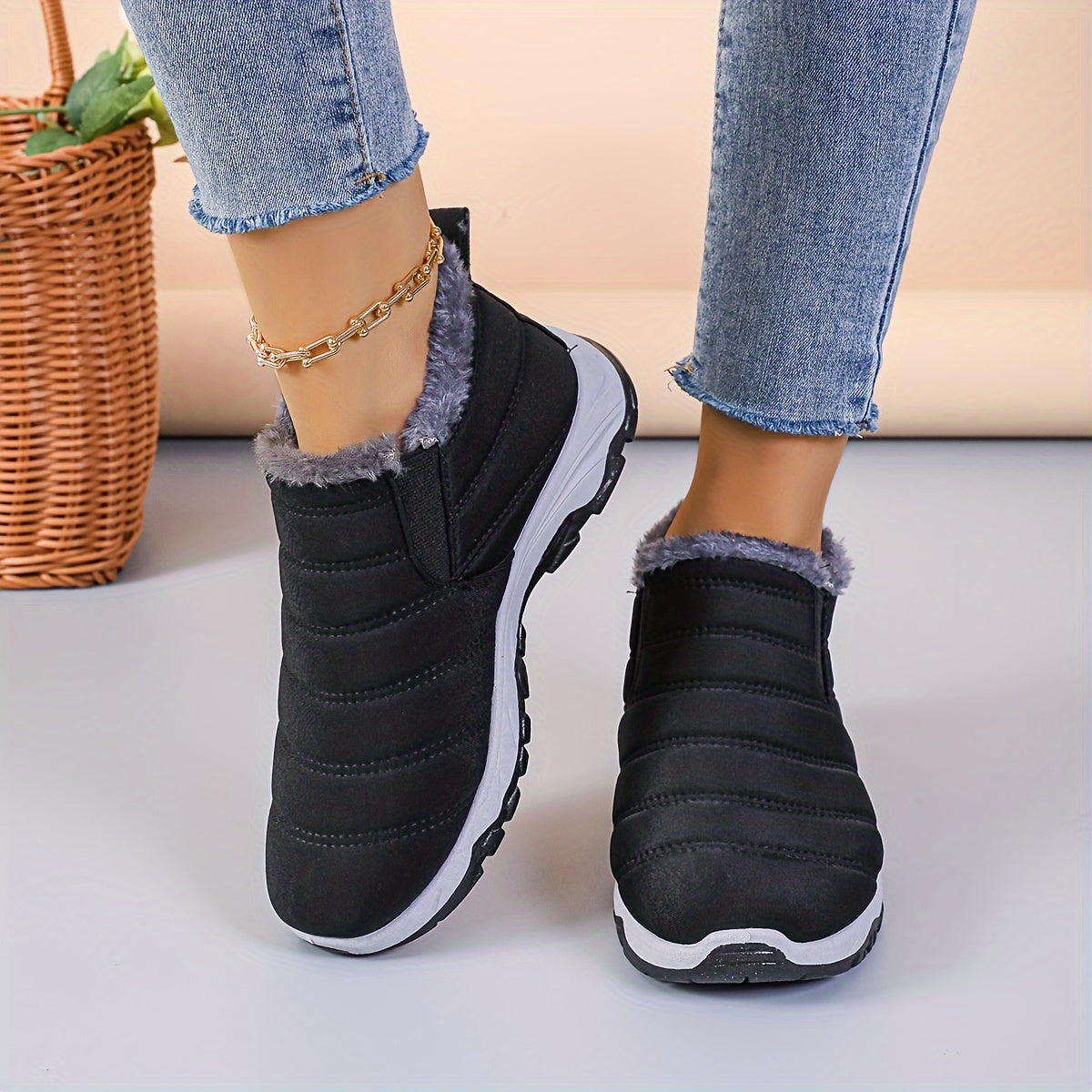 Plush Lined Thermal Snow Boots Wear Res Non Slip Shoes Fall Winter