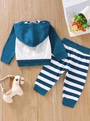 2pcs Baby Boys Elephant Hoodie & Striped Pants Set