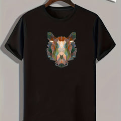 Geometric Animal Print Men's Comfy T-shirt Active Stretch Tee for Summer