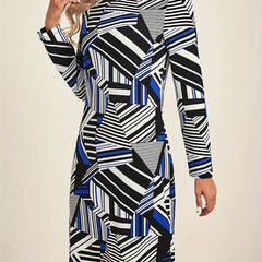  Geometric Print Long Sleeve Tee Dress