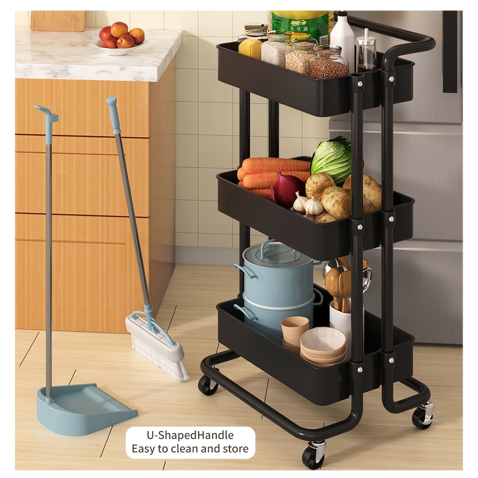 Metal Utility Cart Rolling Organization Cart Multifunction Storage Shelves