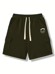 Men's Casual Cargo Shorts Solid Stretch Elastic Waist Drawstring Shorts