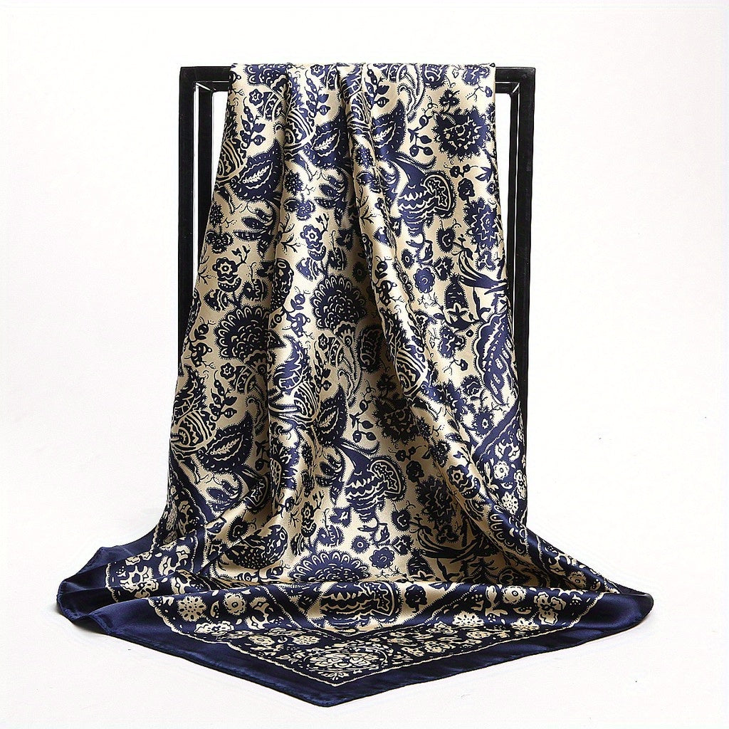 Silk Large Square Scarf Flower Printed Shawl Wrap Soft Comfortable Headscarf