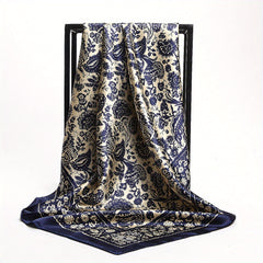 Silk Large Square Scarf Flower Printed Shawl Wrap Soft Comfortable Headscarf