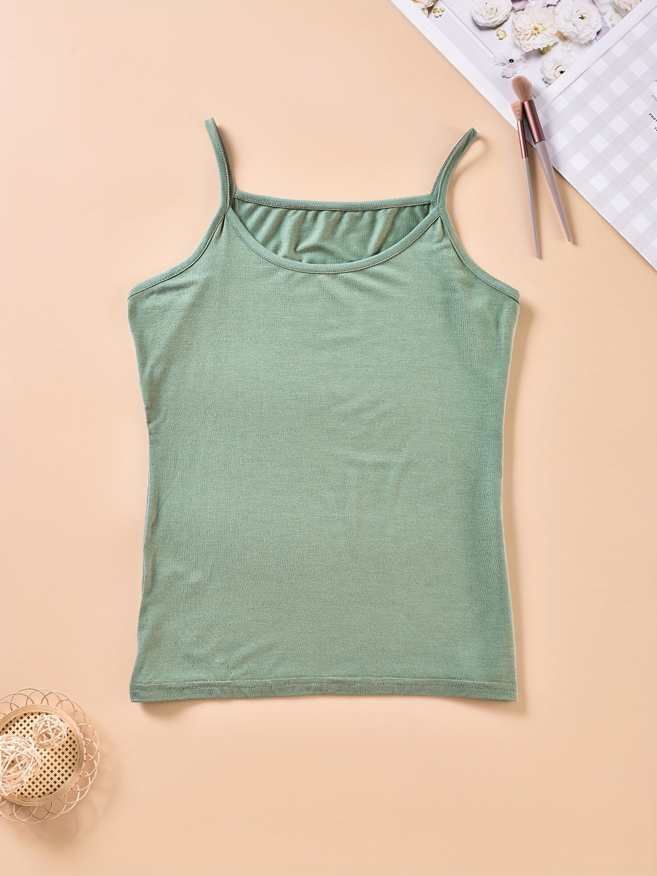 Solid Cami Top Crew Neck Sleeveless Lingerie