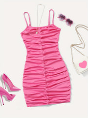  Sexy Summer Dress Women's Plus Solid Ruched Cami Dress