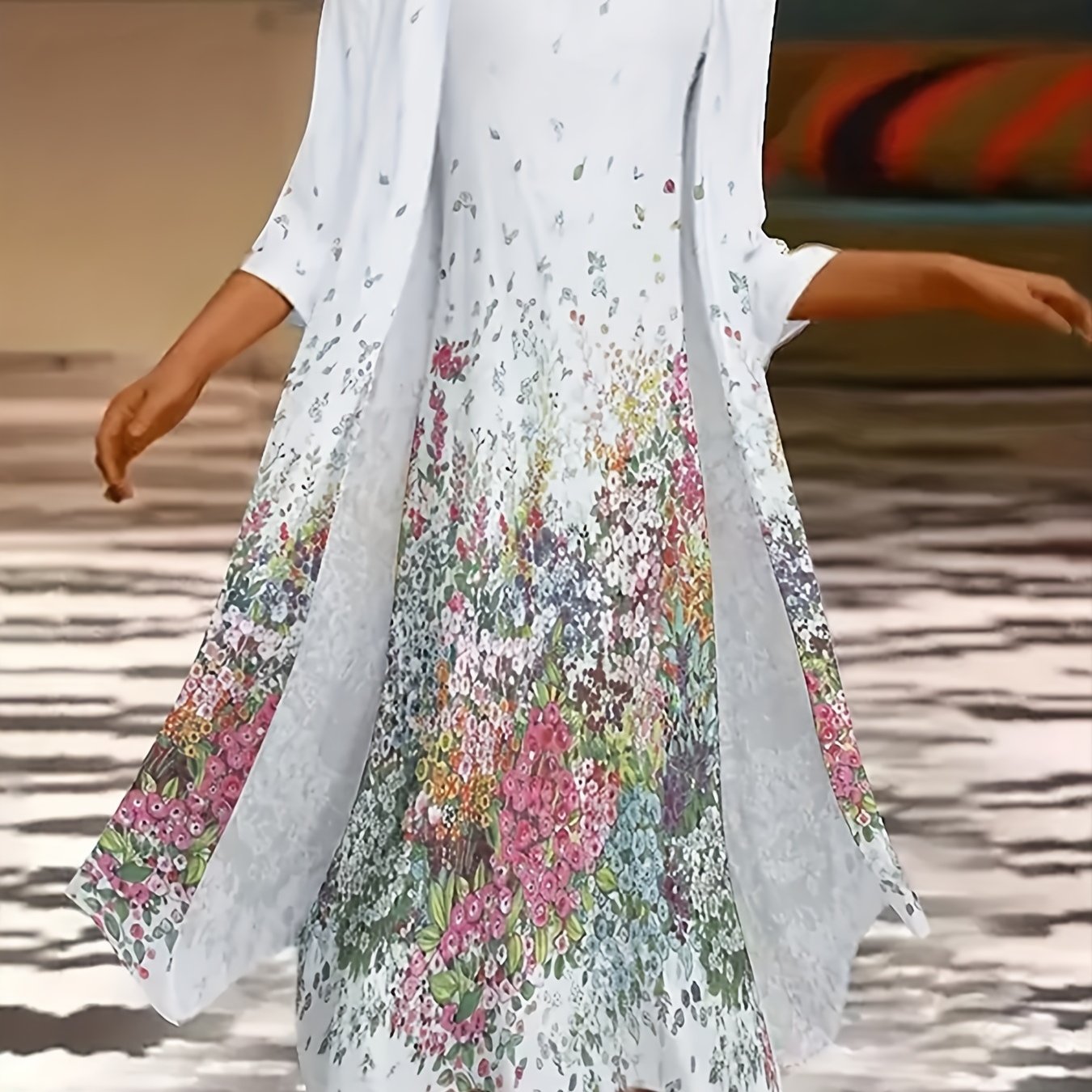  Floral Print Dress & Cardigan Set