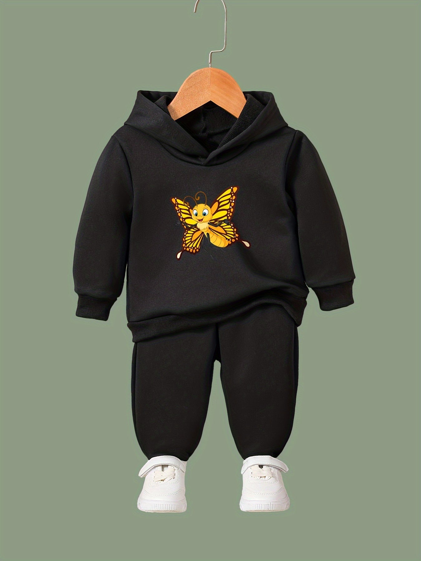 OERYUI Butterfly Print Hoodies Pants Set for Kids Spring Fall