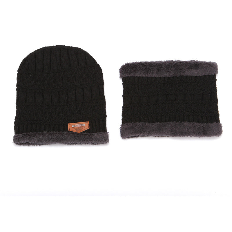 Men's Knitted Plush Beanie Hat Scarf Set