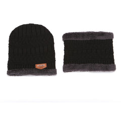 Men's Knitted Plush Beanie Hat Scarf Set