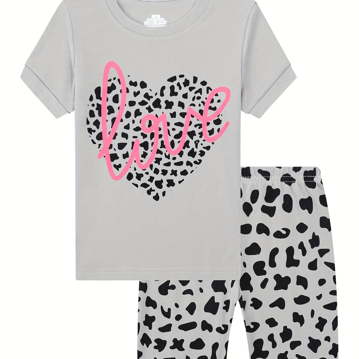 Girls Leopard Heart Graphic PJ Set