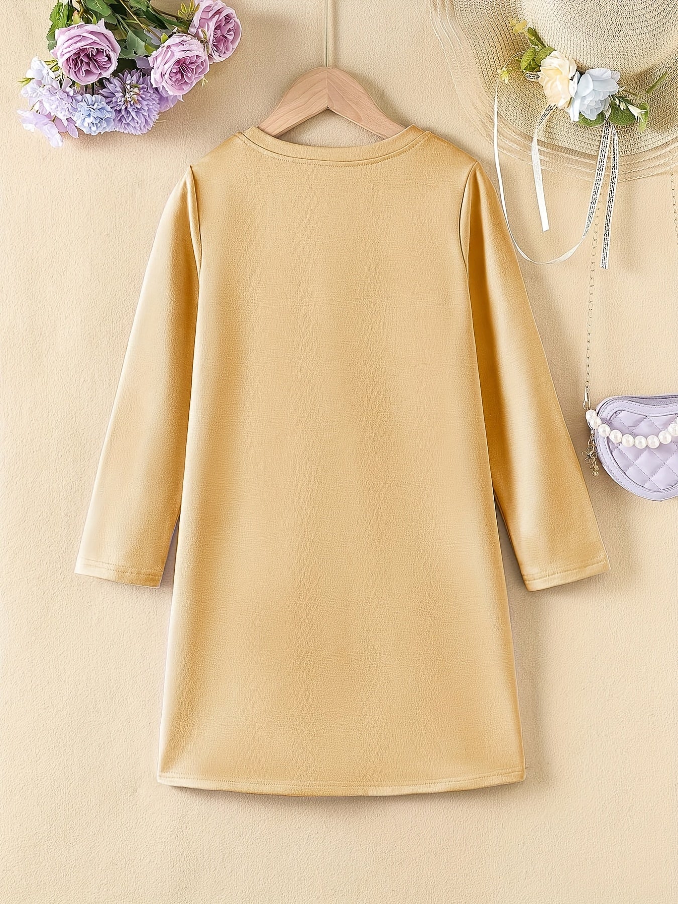 Girls' Halloween Pumpkin Print Long Sleeve A line Casual Dress