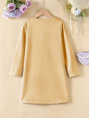 Girls' Halloween Pumpkin Print Long Sleeve A line Casual Dress